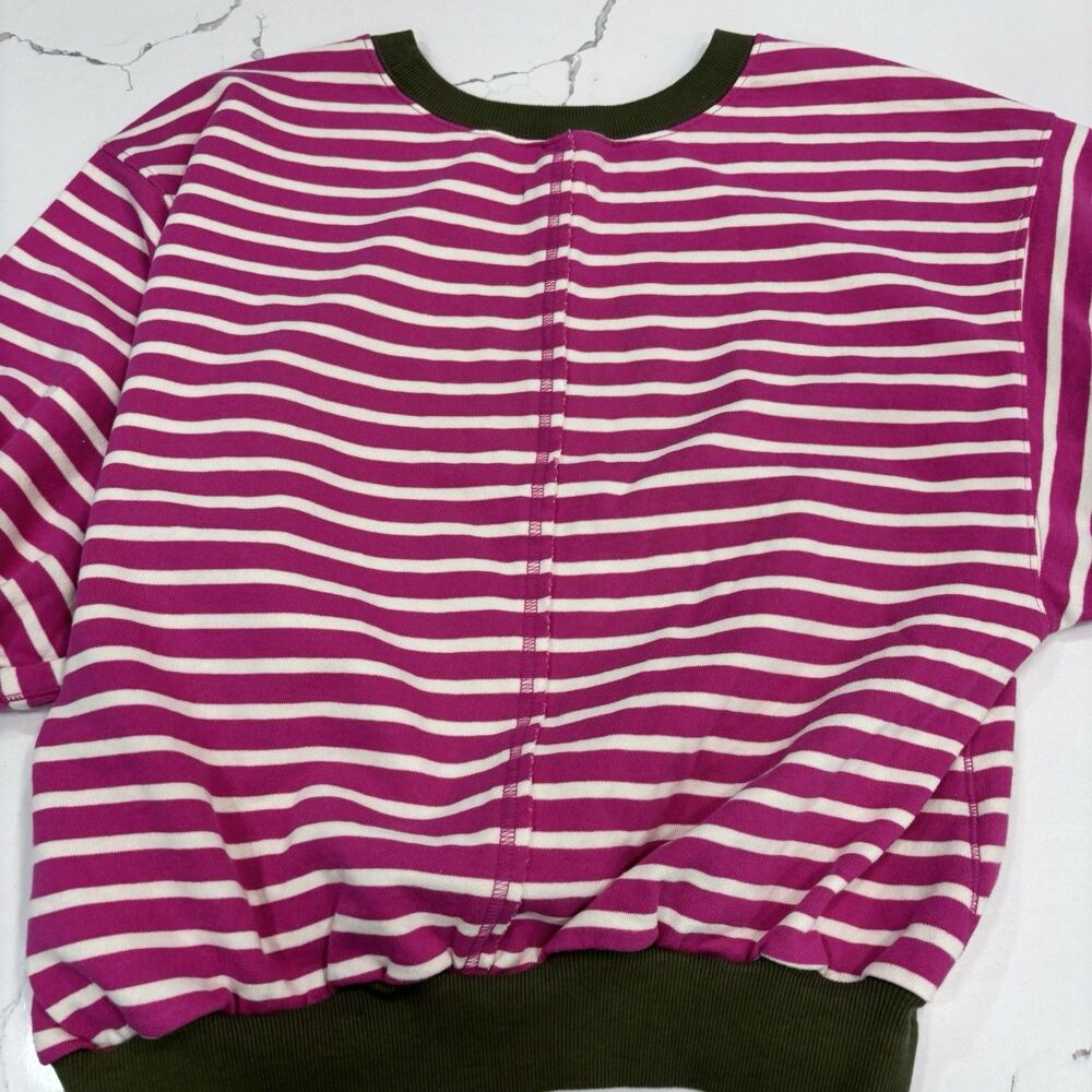 Pilcro Sweatshirt Womens Size Small Niki Bubble Anthropologie Pink Green Stripe - Picture 6 of 6